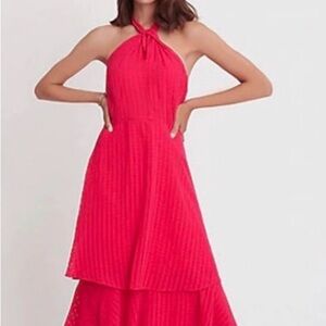 Ann Taylor Halter Tiered Maxi Dress - Pink